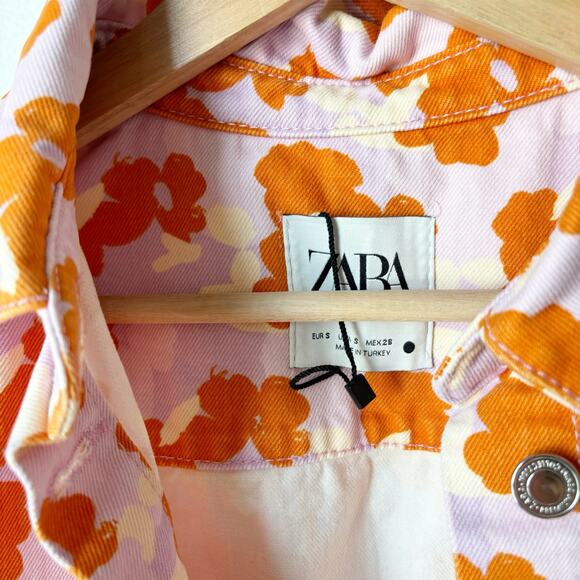 Zara Cropped Denim Floral Jacket Top - Picture 2 of 6